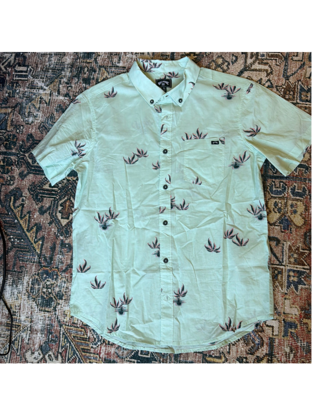 Men's Billabong Casual Button Down Shirt Size S Green Black
